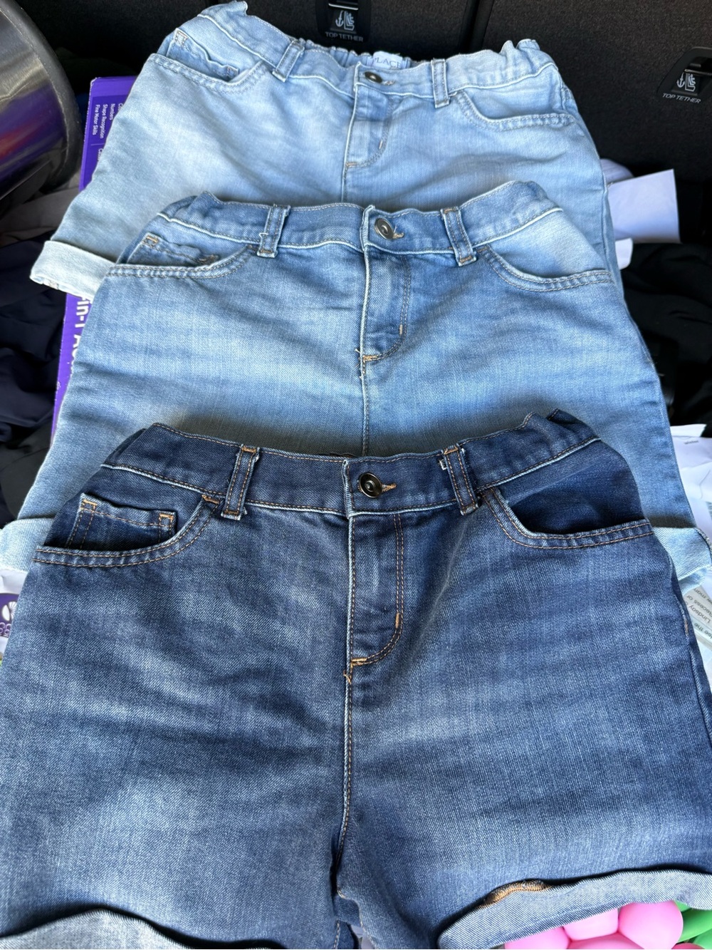 The Children's Place girls Denim Shorts Trio in Light, Medium & Dark Blue